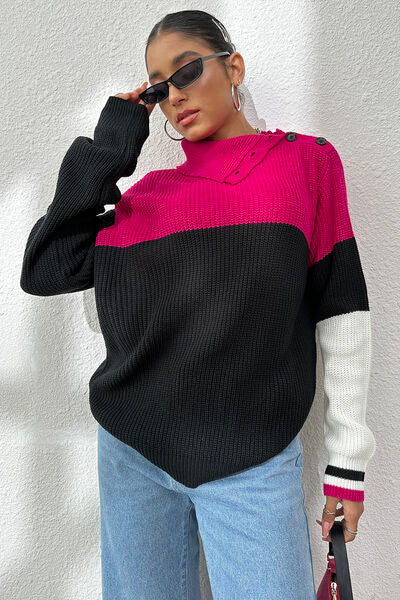 EMALEE | Sweater met contrastknoop en uitgesneden lange mouwen