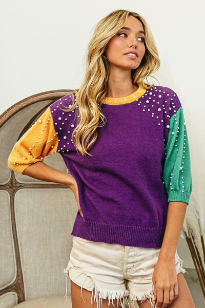 JOSEPHINE | Sweater met pareldetail ronde hals