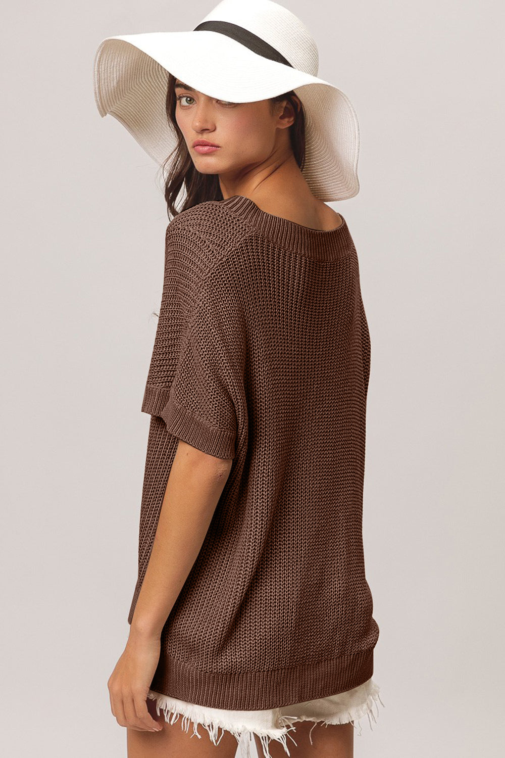 ATHENA | Sweater met V-hals en Split Korte Mouw