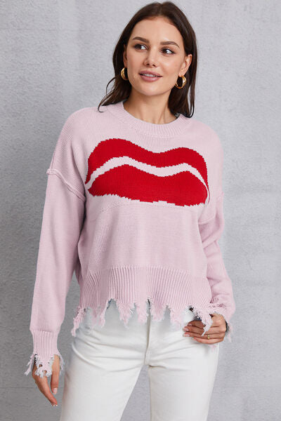 JOANDRA | Lip Franje Sweater Ronde Hals