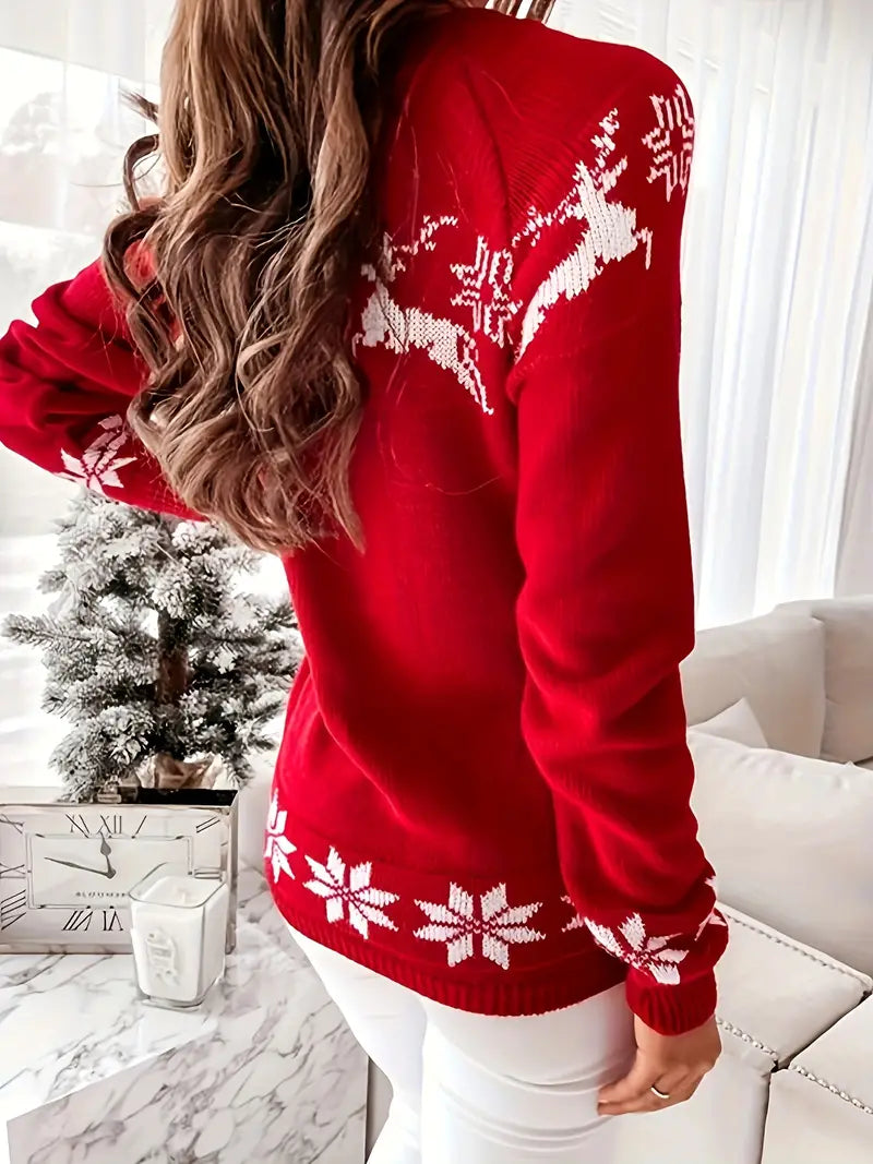 Dames kerst sweater met ronde hals en opdruk