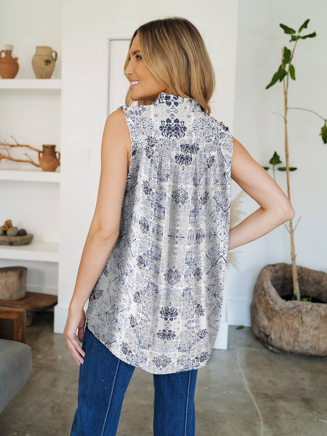 REESE | Top met volantprint en ronde hals