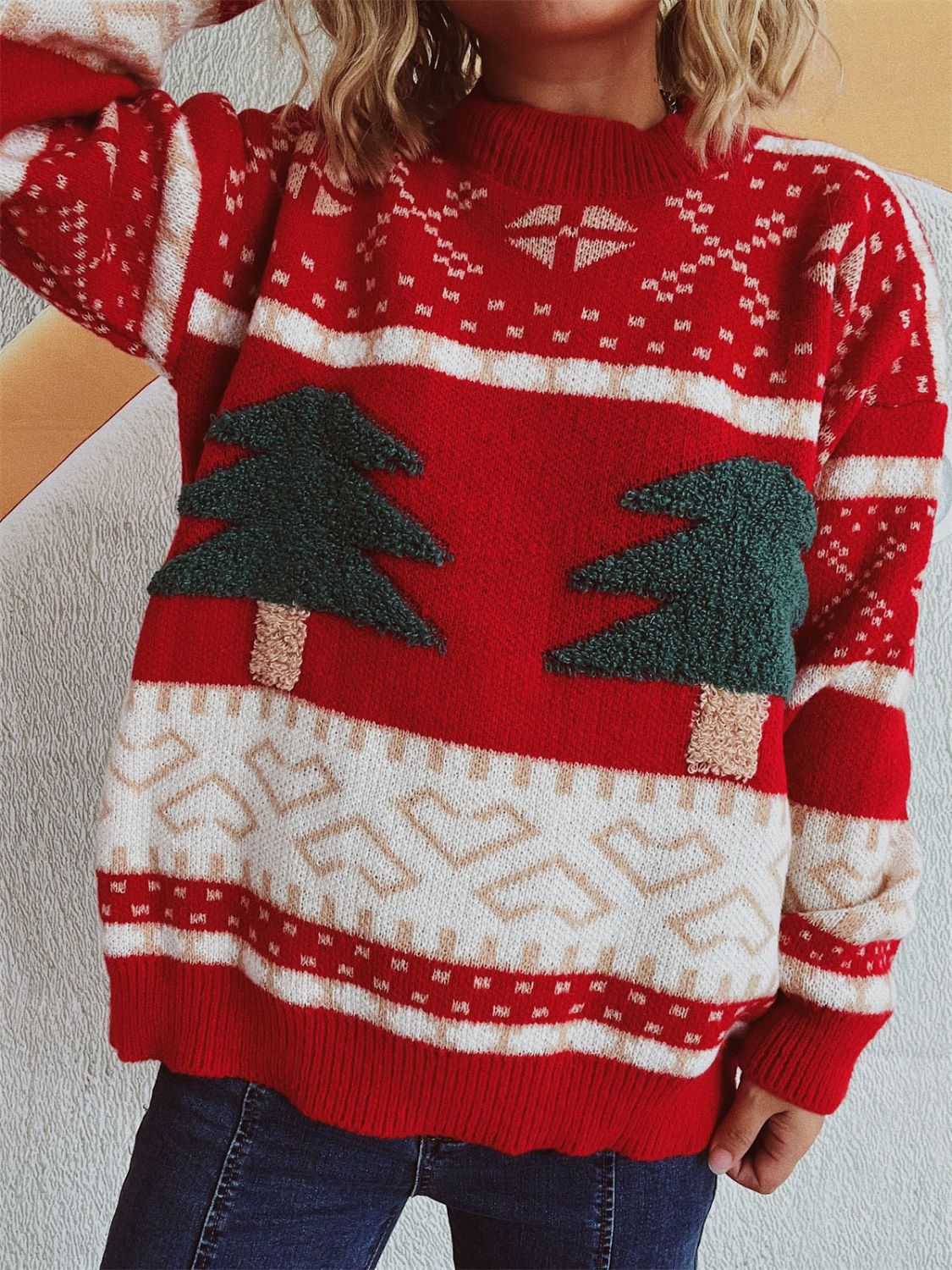 Kerstboom Sweater met Lange Mouwen en Ronde Hals