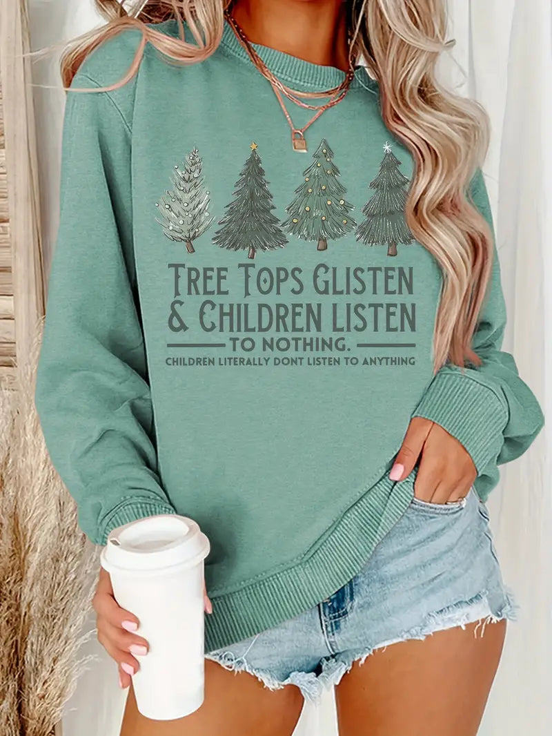 Sweatshirt met kerstboom en letterprint