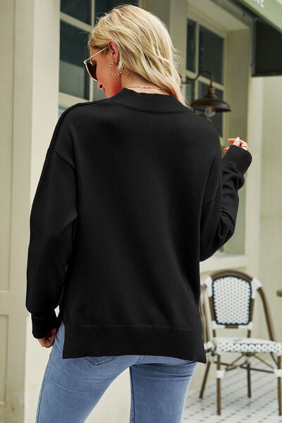 FRANCENE | Sweater met ronde hals en split in contrast lippatroon