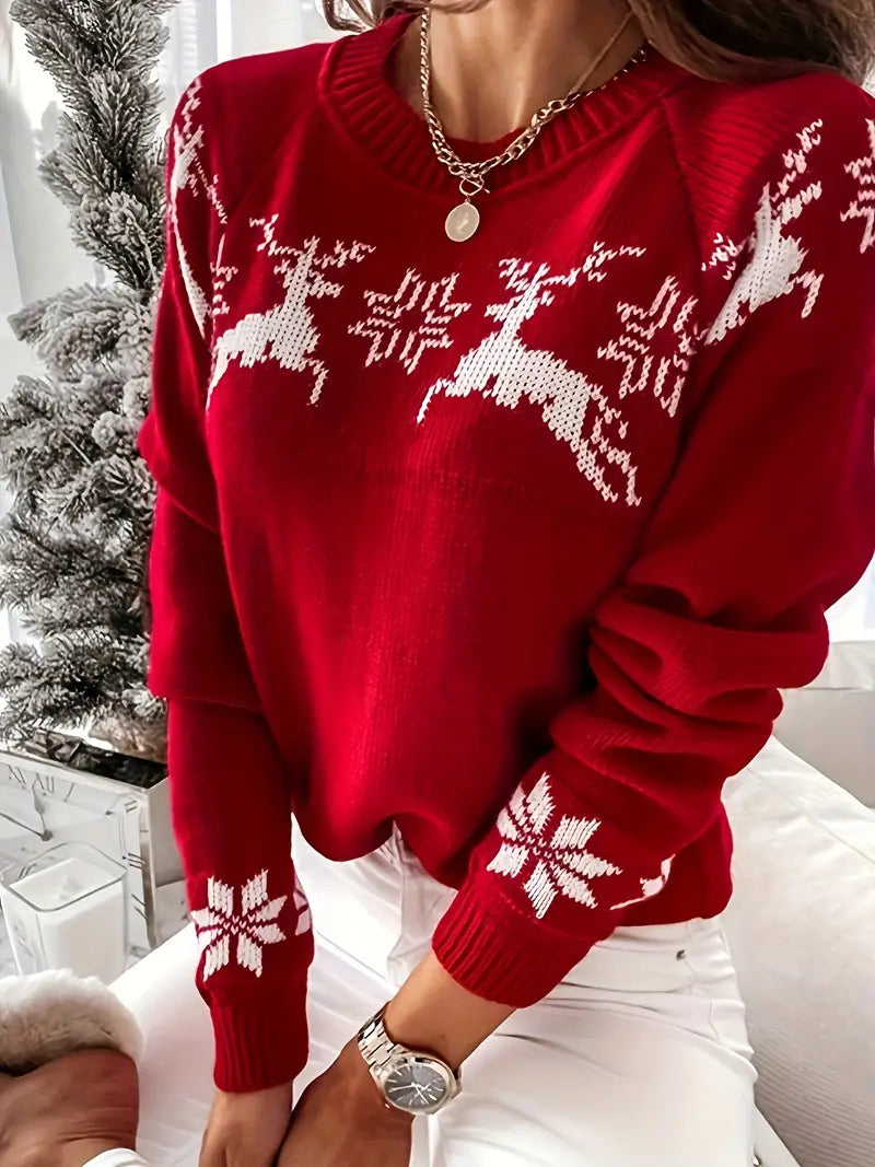 Dames kerst sweater met ronde hals en opdruk