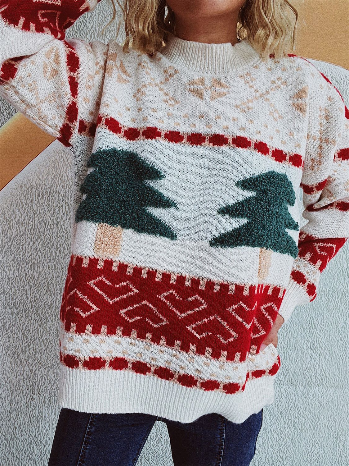 Kerstboom Sweater met Lange Mouwen en Ronde Hals