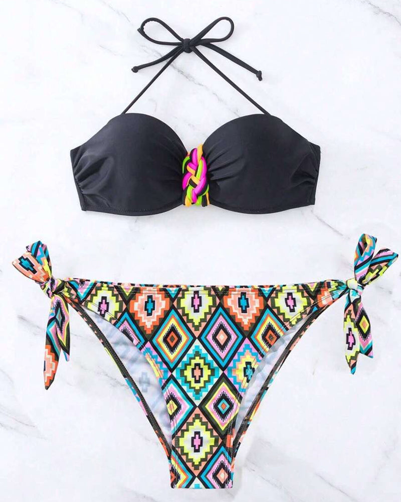 NANCY | Stijlvol bikinibadpak met print en halterhals