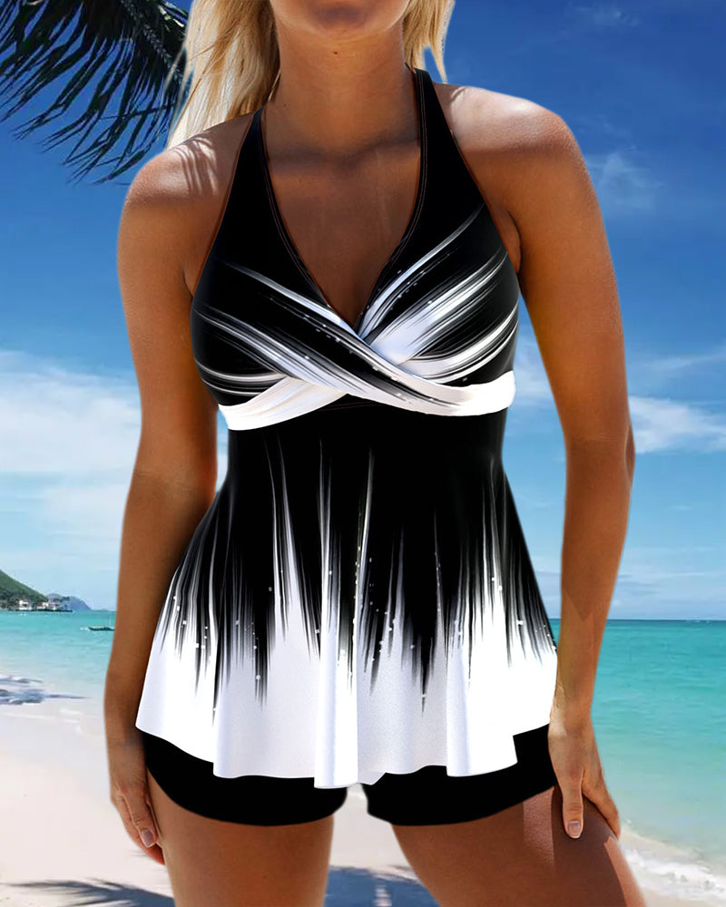 TARA | Halter tankini badpak met print en veters