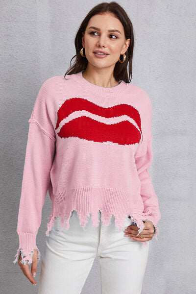 JOANDRA | Lip Franje Sweater Ronde Hals