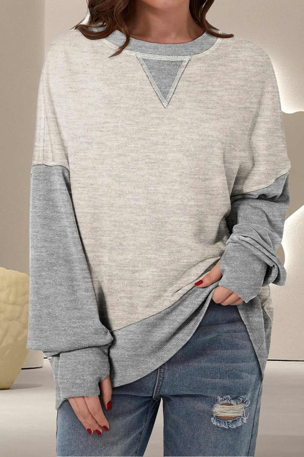 HARRIET | Contrast Ronde Hals Lang Sweatshirt