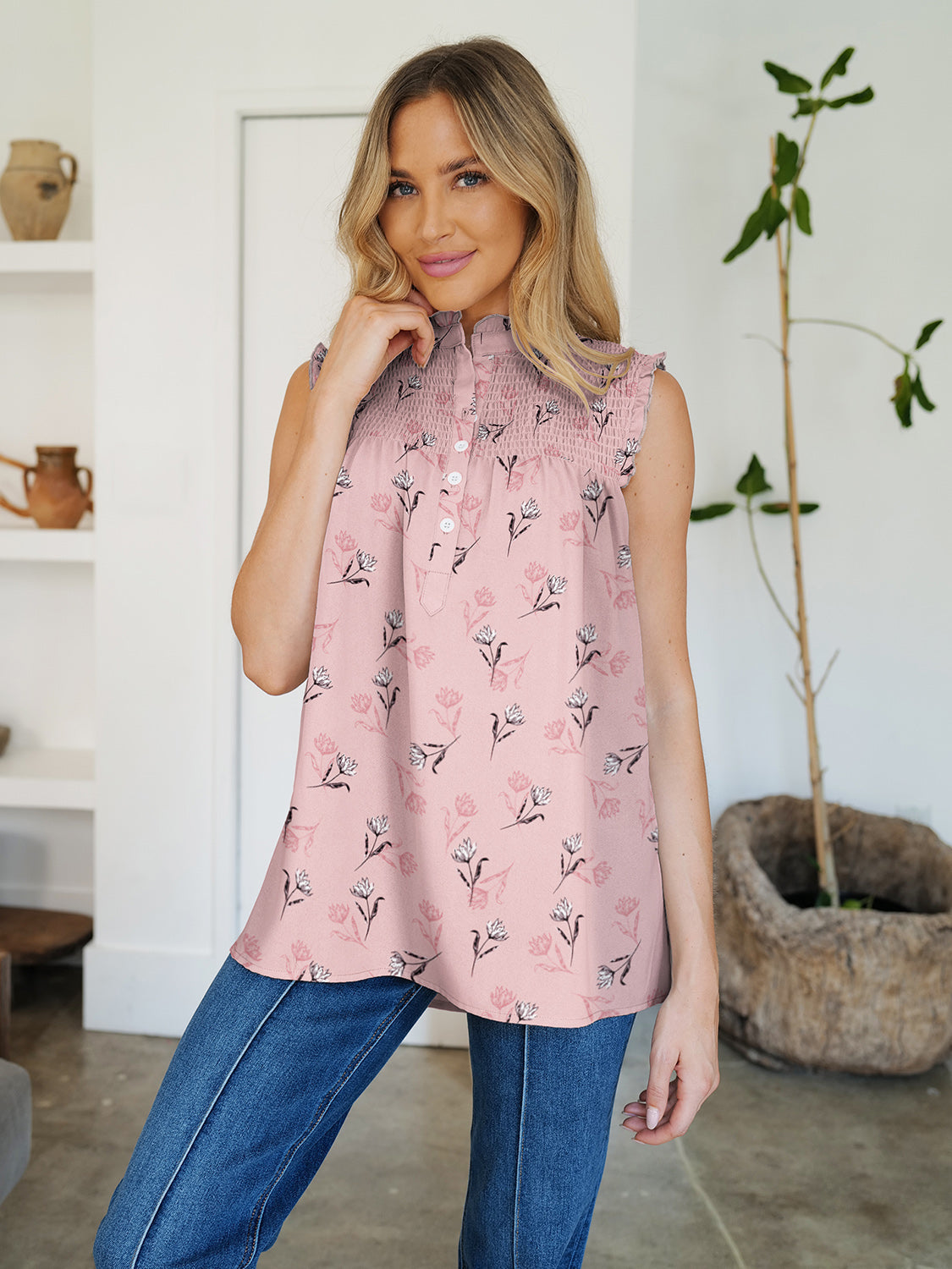 REESE | Top met volantprint en ronde hals