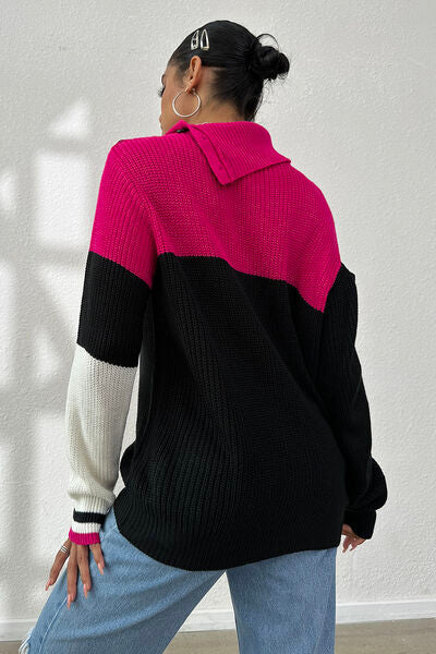 EMALEE | Sweater met contrastknoop en uitgesneden lange mouwen