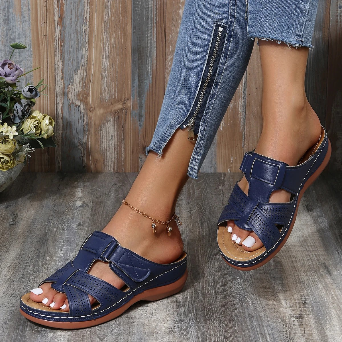 AALIYAH | Orthopedische leren dames sandalen met open teen